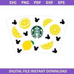 Lemon Starbucks Coffee Wrap Svg, Lemon Mickey Coffee Svg, Starbucks Cup 24 Oz Svg, Png Pdf Dxf Eps File