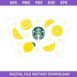 lemon mickey coffee wrap svg, lemon starbucks coffee wrap svg, starbucks cup 24 oz svg, png pdf dxf eps file