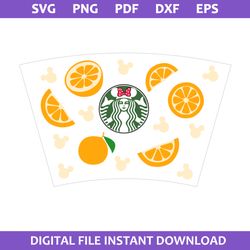 Orange Minnie Bow Starbucks Coffee Wrap Svg, Disney Coffee Svg, Starbucks Cup 24 Oz Svg, Png Pdf Dxf Eps File