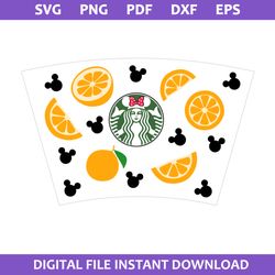 Orange Minnie Bow Starbucks Coffee Cup Wrap  Svg, Orange Coffee Svg, Starbucks Cup 24 Oz Svg, Png Pdf Dxf Eps File