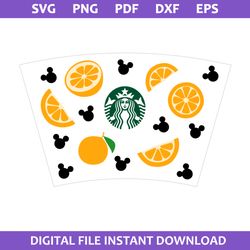 Orange Mickey Starbucks Coffee Cup Wrap Svg, Orange Coffee Svg, Starbucks Cup 24 Oz Svg, Png Pdf Dxf Eps File