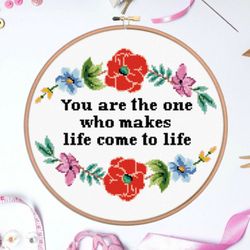 soulmate quote cross stitch pattern, soulmate gift cross stitch pattern, easy flowers cross stitch pattern