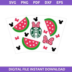 watermelon minnie coffee wrap svg, watermelon starbucks coffee svg, starbucks cup 24 oz svg, png pdf dxf eps file