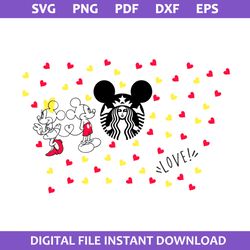 mickey love starbucks coffee cup wrap svg, disney coffee svg, starbucks cup 24 oz svg, png pdf dxf eps file