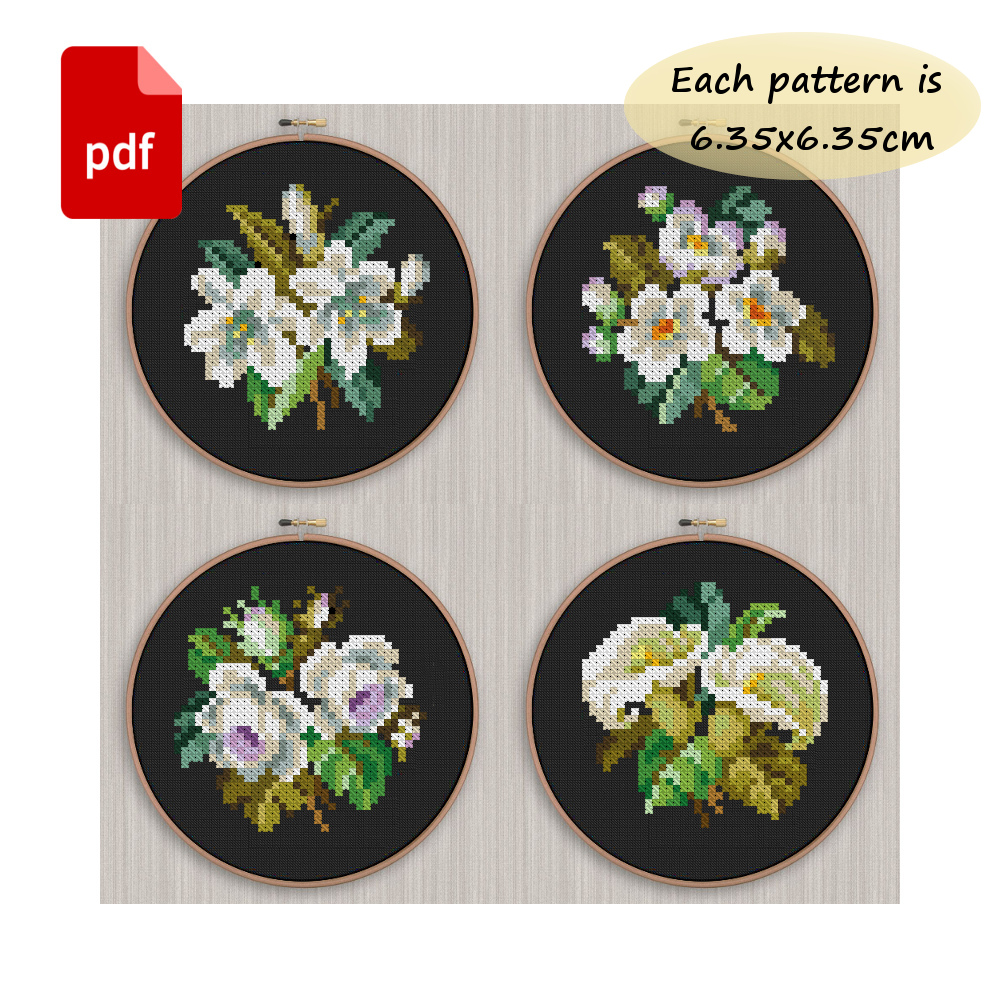 Antique Flowers Cross Stitch Pattern Vintage Floral Berlin Woolwork Cross Stitch Pattern 0