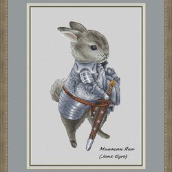 bunny knight cross stitch pattern, animals cross stitch chart, funny cross stitch, counted cross stitch, digital pdf