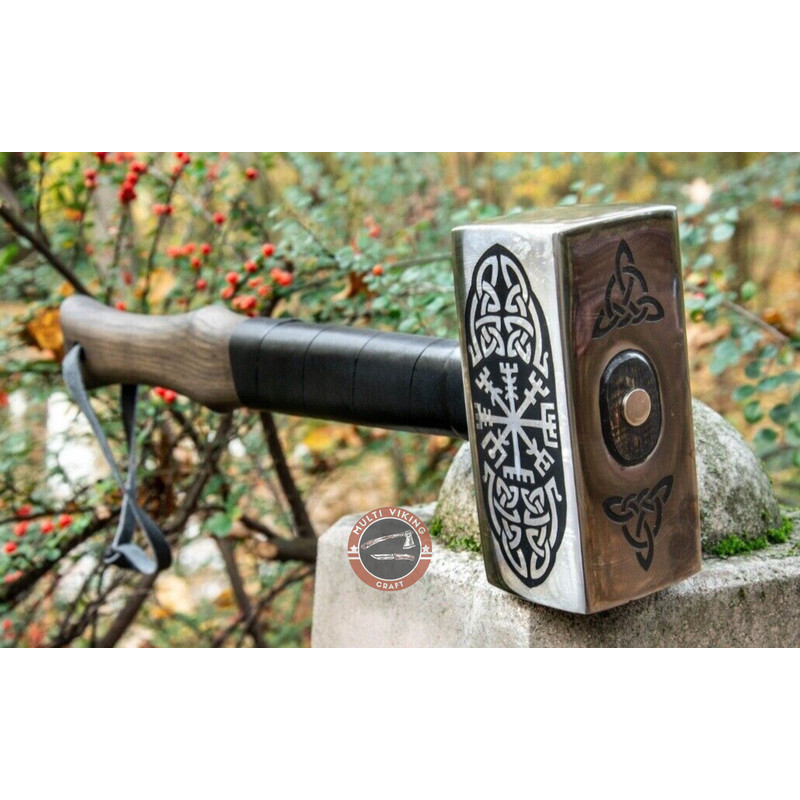 Viking Battle Hammer, Medieval War Hammer, Engraved Viking Hammer, Handmade Thor Hammer, Hand Forged Hammer, Father's Day Gift, Thor Hammer (5).jpg