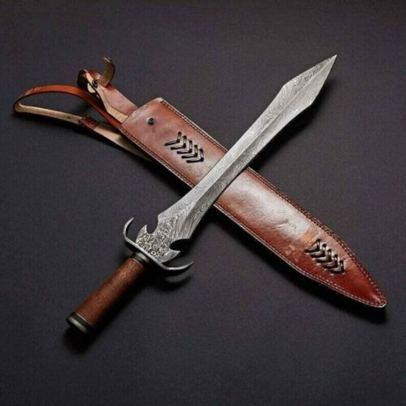 MasterpieceofSwordsmithing HandForgedDamascusSteelGladiatorSword20withWalnutWoodHandle