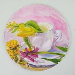 Cup still life painting, Cup painting, Small etude, Original art.
