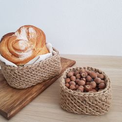 Boho rustic storage basket. Bread basket. Nut bowl. Nightstand Organizer. Farm table serving