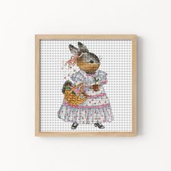 Bunny Wicker Basket Cross Stitch, Cute Animal Cross Stitch Pattern, Funny Cross Stitch, Easter Cross  Stitch, PDF File
