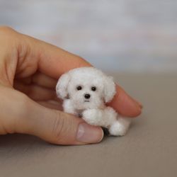 Miniature white puppy, Miniature fluffy dog, Dollhouse miniature, Custom pet portrait
