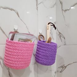 Bathroom counter organizer. Bathroom storage basket wall hanging pocket cosmetic make up organizer
