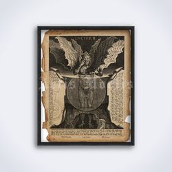 Lucifer demon medieval illustration Satan Devil satanic printable art print poster Digital Download