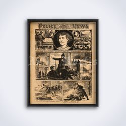 Jack the Ripper and Elizabeth Stride Police News magazine printable art print poster Digital Download