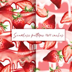 Strawberry with cream. Seamless patterns