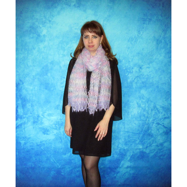 Hand knit pink scarf,Warm Russian Orenburg shawl,Wool wrap,Goat down stole,lilac Bridal cover up,Wedding cape,Kerchief 7.JPG