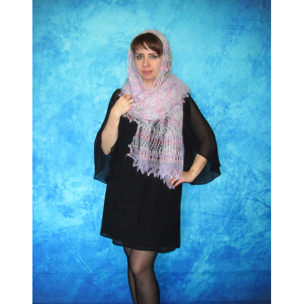 Hand knit pink scarf,Warm Russian Orenburg shawl,Wool wrap,Goat down stole,lilac Bridal cover up,Wedding cape,Kerchief 5.JPG