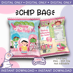 Spa party girls Chip Bag, Printable Birthday party, Instant Download