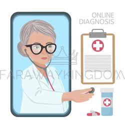 online diagnosis coronavirus medicine consultation vector set