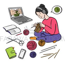 ONLINE KNITTING Learning Needlewoman Concept On The Internet