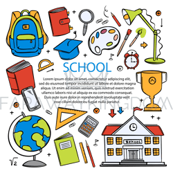 online school education concept web banner doodle vector set