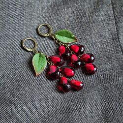 Pomegranate seed earrings fruit earrings realistic pomegranate food jewelry goblincore earrings sister gift best gifts