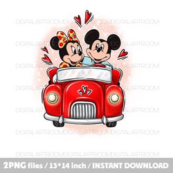 Mickey and Minnie in car Sublimation design Digital illustration Clipart