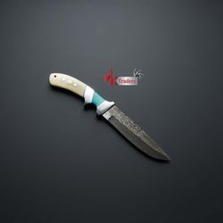 HAND FORGER KNIFE CUSTOM HANDMADE DAMASCU STEEL BOWIE HUNTING KNIFE WITH LEATHER SHEATH HANDMADE KNIFE GIFT  MK3817M