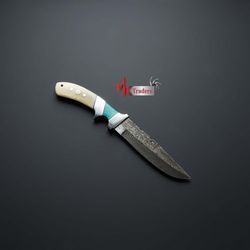 hand forger knife custom handmade damascu steel bowie hunting knife with leather sheath handmade knife gift  mk3817m