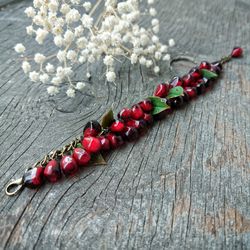 Pomegranate Seed Bracelet Realistic Garnet Jewelry Best Handmade Gifts Beaded Bracelet Bracelet femme Botanical Jewelry