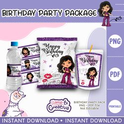 Mexican singer Party Pack, Mexican singer Chip Bag, bottle label and juice pouch bag label, not editable