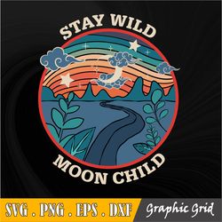Stay Wild Moon Child SVG, Boho Floral Moon Cut File for Cricut Silhouette, Peony, Crescent Moon, Hippie Celestial SVG Pn