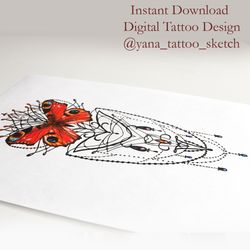 Butterfly Tattoo Design Butterfly Tattoo Ideas Butterfly Tattoo Sketch, Instant download JPG, PNG