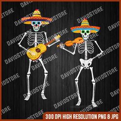 skeleton sombreros guitar fiesta cinco de mayo mexican party png, png high quality, png, digital download