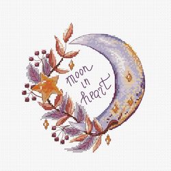 Moon in Heart cross stitch pattern Lilac moon moon counted cross stitch chart Magic flowers embroidery Fantastic moon