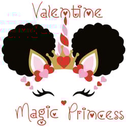 valentine magic princess svg, valentine svg, afro princess valentine, afro unicorn valentine, unicorn svg, unicorn love