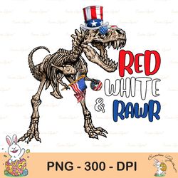 red white rawr sublimation png, red white & rawr dinosaur t-rex patriotic sublimation design png file