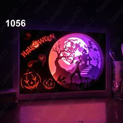 halloween paper cut light box template, shadow box, 3d papercut lightbox svg file diy, cutting cricut