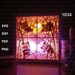 panda paper cut light box template, shadow box, 3d papercut lightbox svg file diy, cutting cricut