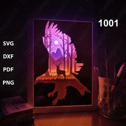 deer and eagle paper cut light box template, shadow box, 3d papercut lightbox svg file diy, cutting cricut