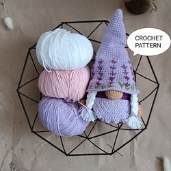 Crochet pattern lavender gnome girl, amigurumi crochet pattern gnome, lavender crochet gnome