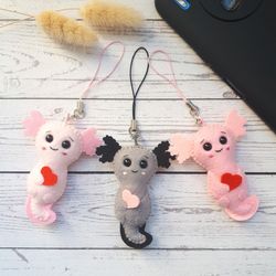 Axolotl keychain, Baby axolotl plush, Cute phone charm, Keychain for women, Daughter gift from mom, Pet keychain