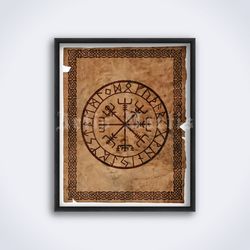 vegvisir viking magic compass scandinavian pagan symbol printable art print poster digital download