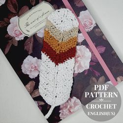 Feather crochet pattern, bookmark feather crochet, colorful bookmark, gifts booklover, pattern bookmark, crochet pattern