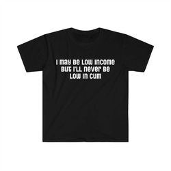 i may be low income but i'll never be low in cum funny oddly specific meme tshirt
