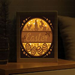 easter decorations shadow box, easter bunny lightbox svg, paper cut shadow box, 3d easter svg file