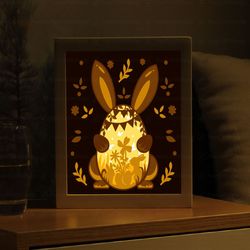 easter bunny egg holder shadow box, easter bunny lightbox svg, paper cut shadow box, 3d easter svg file