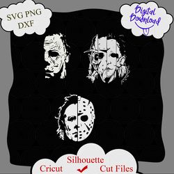 Freddy Jason Michael Myers and Leather face Squad SVG, Michael Myers svg, Horror Movies Cut files Silhouette, Freddy png