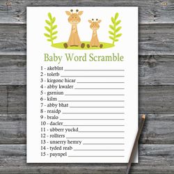 Safari Baby word scramble game card,Giraffe Baby shower games printable,Fun Baby Shower Activity,Instant Download-337